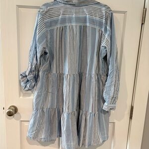 Time and Tru Light Blue and White Striped Tiered Shirt Dress